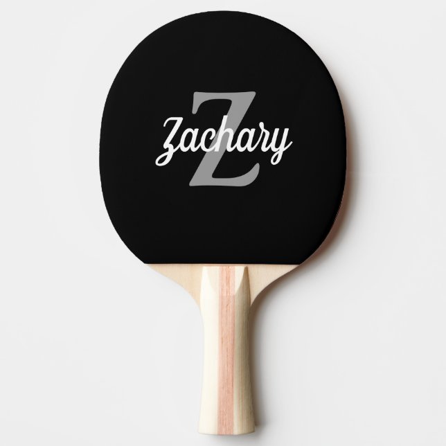Personalized Black Gray White Retro Monogram Ping Pong Paddle (Front)