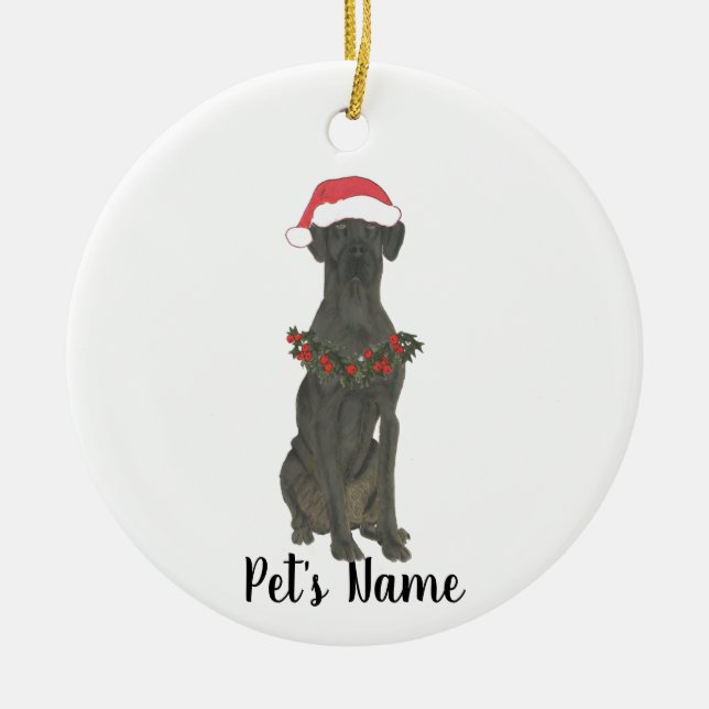 Personalized Black Great Dane Christmas Ceramic Ornament (Front)