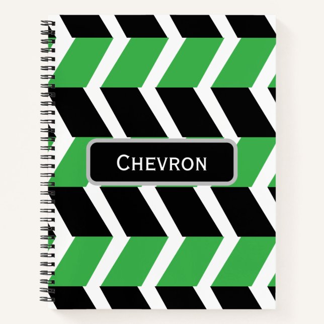 Personalized Black Green Chevron Stripe Notebook (Front)