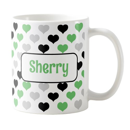 Personalized Black Green Hearts Mug