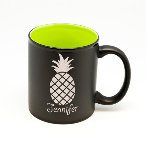 Personalized Black  Green Mug with Pineapple