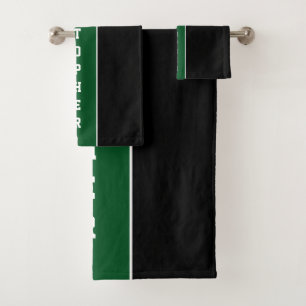 Personalized Black Green Stripe Bath Towel Set