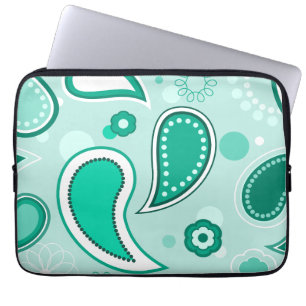 Personalized Black Green & White Paisley Laptop Sleeve