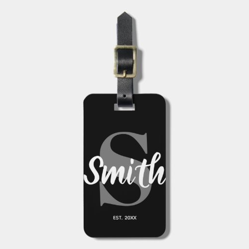 Personalized Black Grey and White Family Monogram Luggage Tag