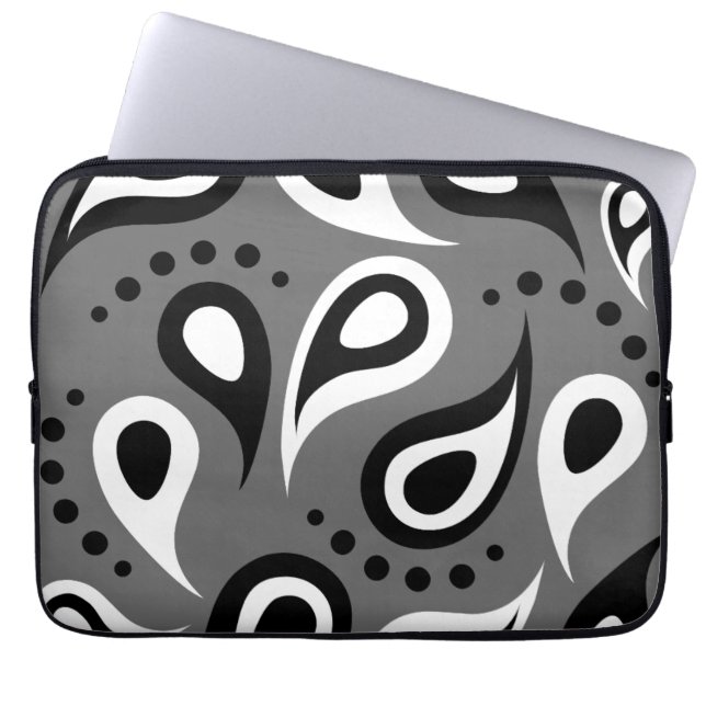 Personalized Black Grey & White Paisley Laptop Sleeve (Front)