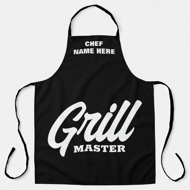 Personalized black Grill Master BBQ apron for men (Front)