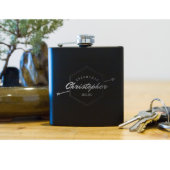 Personalized Black Groomsmen Flask w/Hex & Arrow (Front)