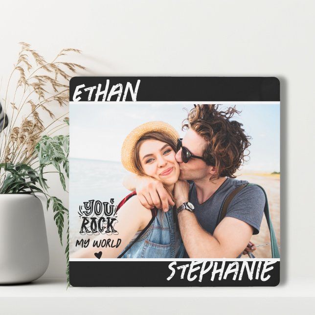 Personalized Black Grunge You Rock My World Photo Metal Print (Creator Uploaded)