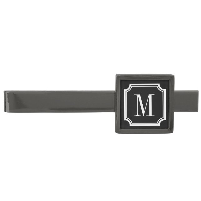 Personalized black gunmetal tie bar gift for men (Front)