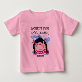 Personalized Black Hair Best Little Sister Tshirt