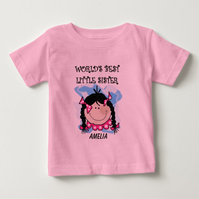 Personalized Black Hair Best Little Sister Tshirt (Front)