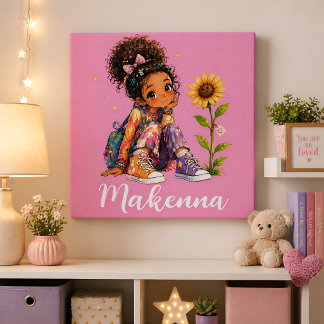 Personalized Black Hair Girl Name Canvas Photo Tile