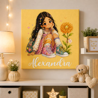 Personalized Black Hair Girl Name Canvas Photo Tile