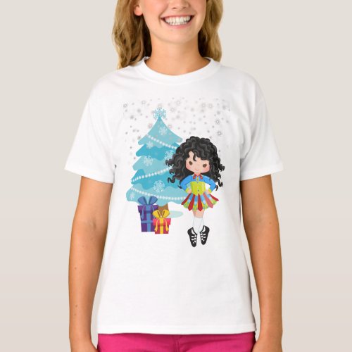 Personalized Black Hair Irish Dancer Christmas T_Shirt