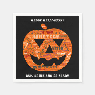 Personalized Black Halloween Pumpkin Word Cloud Napkins