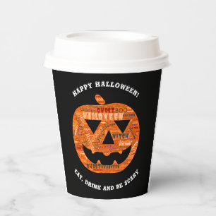 Personalized Black Halloween Pumpkin Word Cloud Paper Cups