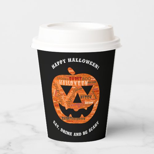 Personalized Black Halloween Pumpkin Word Cloud Paper Cups