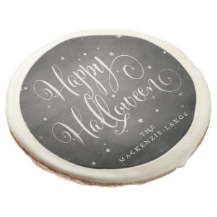 Personalized Black Happy Halloween Faded Stars Sugar Cookie