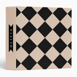 Personalized Black Harlequin Checkered Diamond 3 Ring Binder