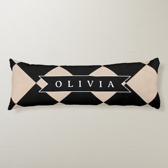 Personalized Black Harlequin Checkered Diamond Body Pillow (Front)
