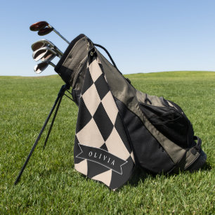 Personalized Black Harlequin Checkered Diamond Golf Towel