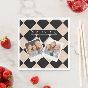 Personalized Black Harlequin Checkered Diamond Napkins