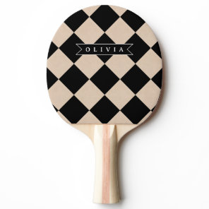 Personalized Black Harlequin Checkered Diamond Ping Pong Paddle