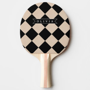 Personalized Black Harlequin Checkered Diamond Ping Pong Paddle