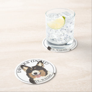 Personalized Black Headed Tricolor Corgi Dog Round Paper Coaster