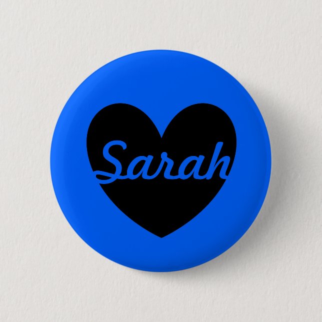 Personalized black heart on blue pinback button (Front)