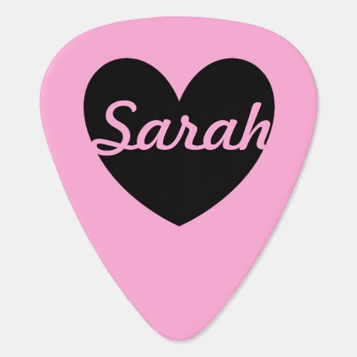 Personalized Black heart on cotton candy pink Guitar Pick