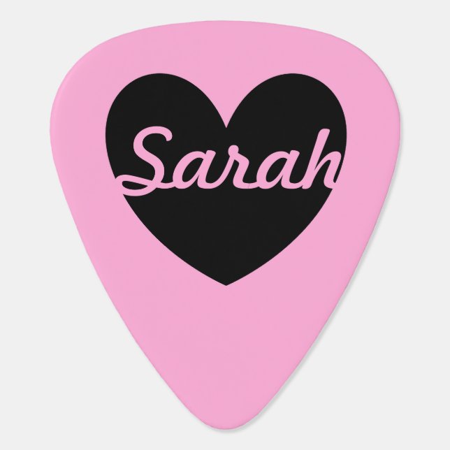 Personalized Black heart on cotton candy pink Guitar Pick (Back)