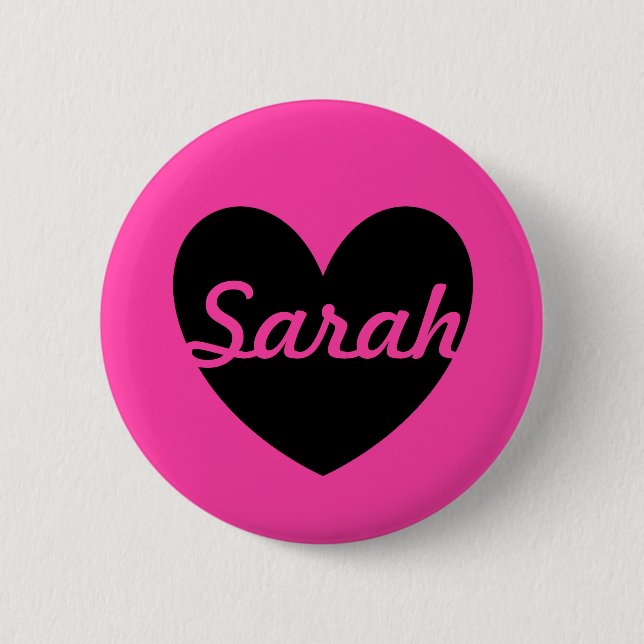 Personalized black heart on fuchsia pink button (Front)