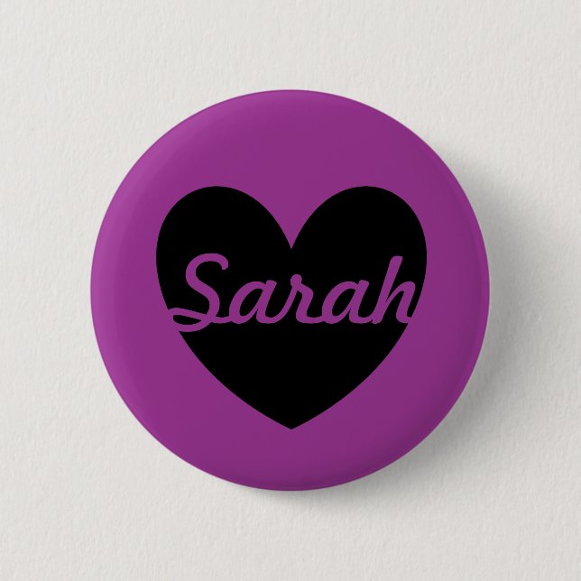 Personalized black heart on purple button (Front)