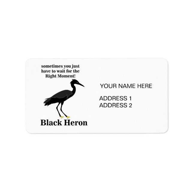 Personalized Black Heron Egret Bird Address Label (Front)