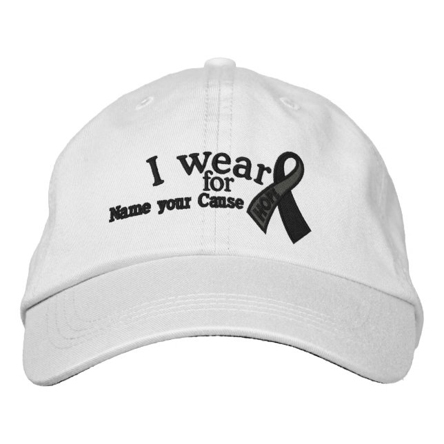 Personalized Black Hope Ribbon Awareness Your Text Embroidered Baseball Hat (Front)