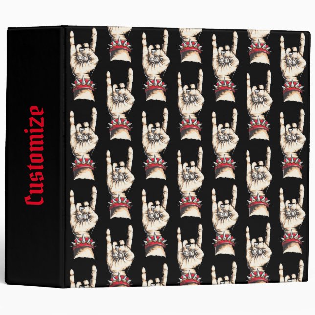 Personalized Black Horns Up  3 Ring Binder (Front/Spine)