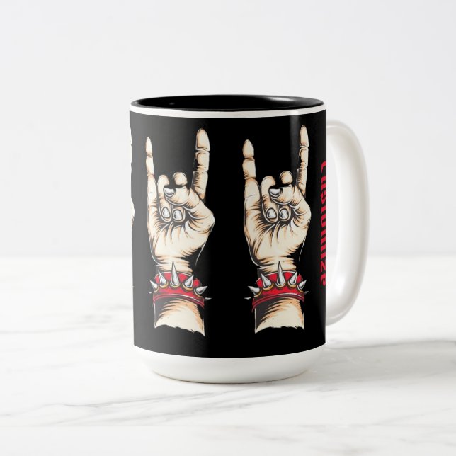 Personalized Black Horns Up      Two-Tone Coffee Mug (Front Right)