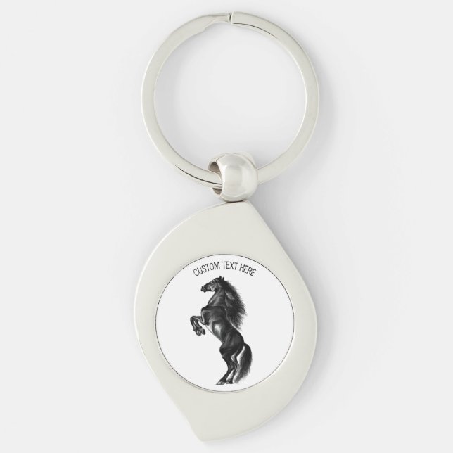 Personalized Black Horse Keychain with Custom Text (Front)