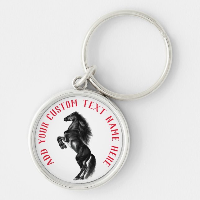 Personalized Black Horse Keychain with Custom Text (Front)