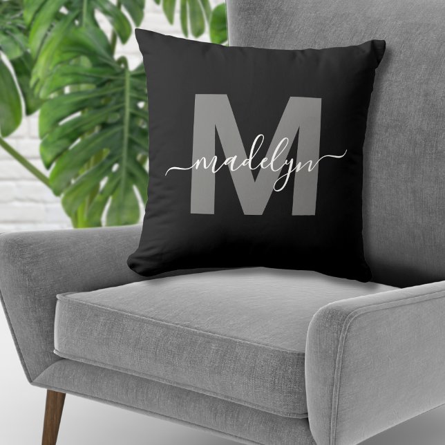 Personalized Black Initial Name Monogram Throw Pillow (Personalized Black Initial Name Monogram Throw Pillow)