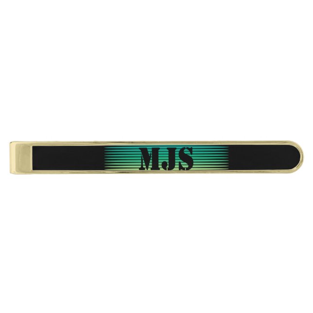 Personalized Black Initials Gold Finish Tie Bar (Front)