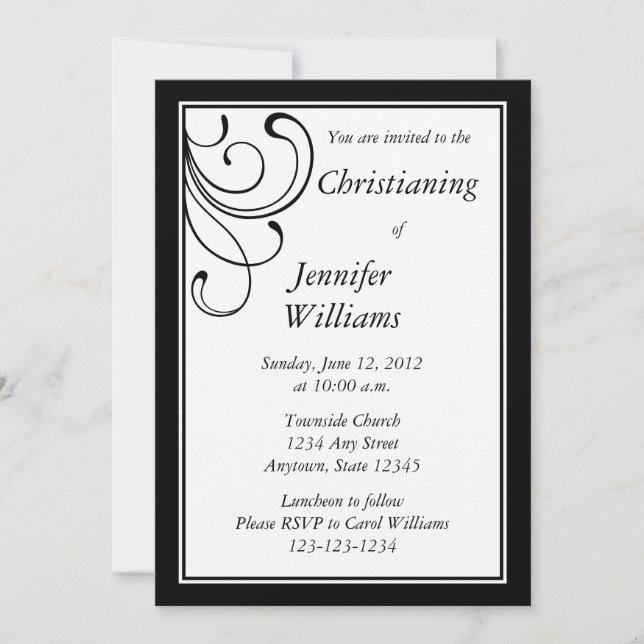 Personalized Black Invitation or Announcement (Front)