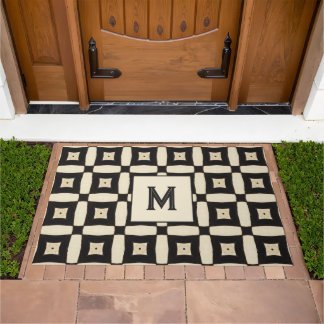 Personalized black ivory bold geometric pattern doormat