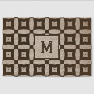 Personalized black ivory bold geometric pattern fiber doormat