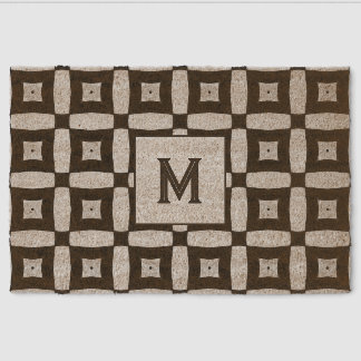 Personalized black ivory bold geometric pattern fiber doormat