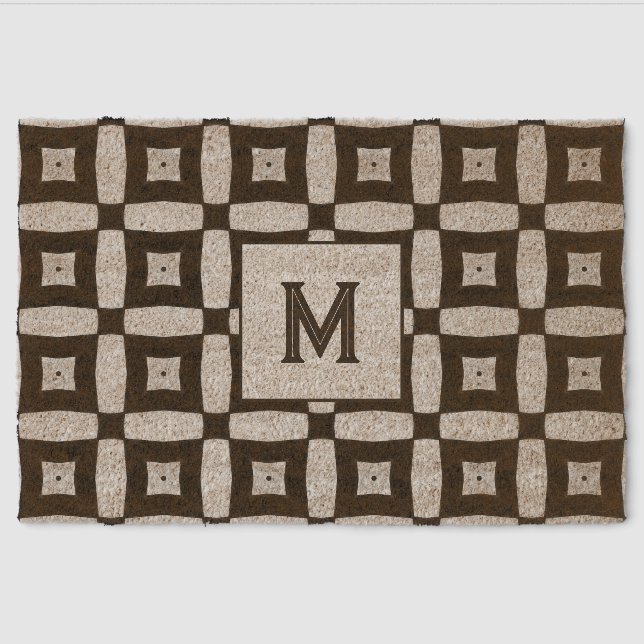 Personalized black ivory bold geometric pattern fiber doormat (Front)
