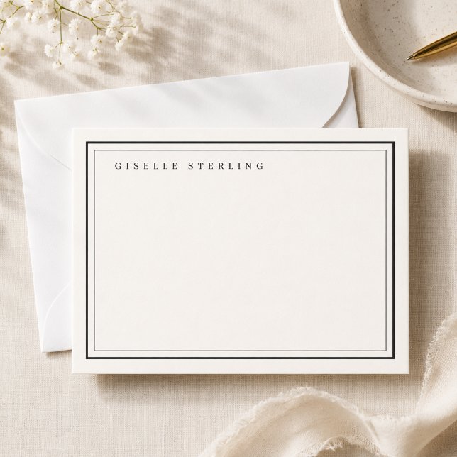 Personalized Black Ivory Double Border Note Card (Creator Uploaded)