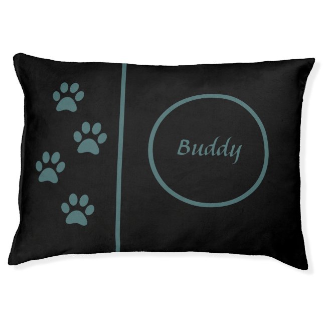 Personalized Black & Jade Paw Print Dog Bed (Front)