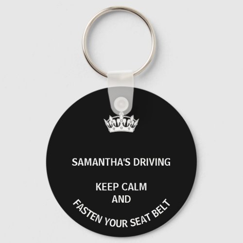 Personalized black Keep Calm girly driving Keychain